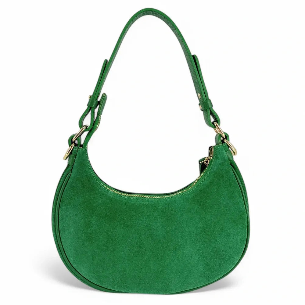 Sac à main demi-lune en croûte de cuir MUNE Vert anglais