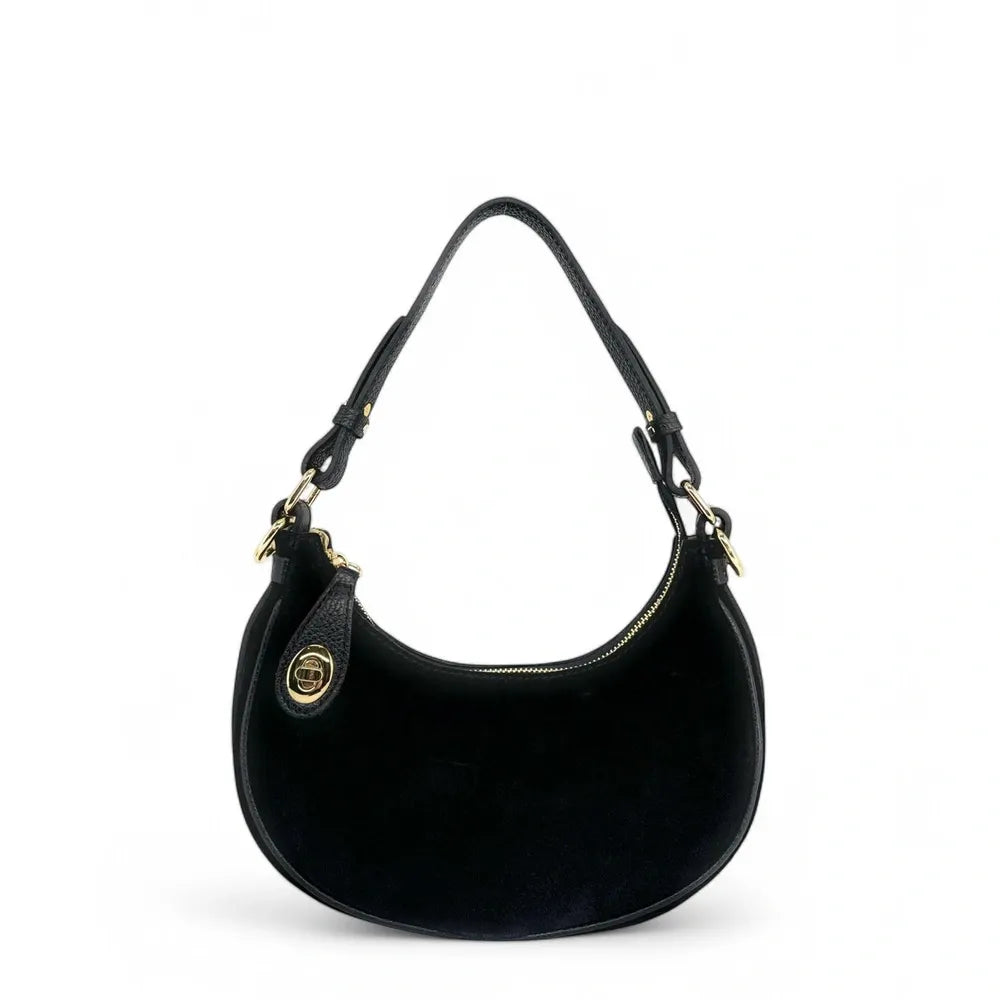 Sac à main demi-lune en croûte de cuir MUNE Noir