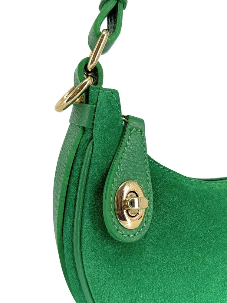Sac à main demi-lune en croûte de cuir MUNE Vert anglais