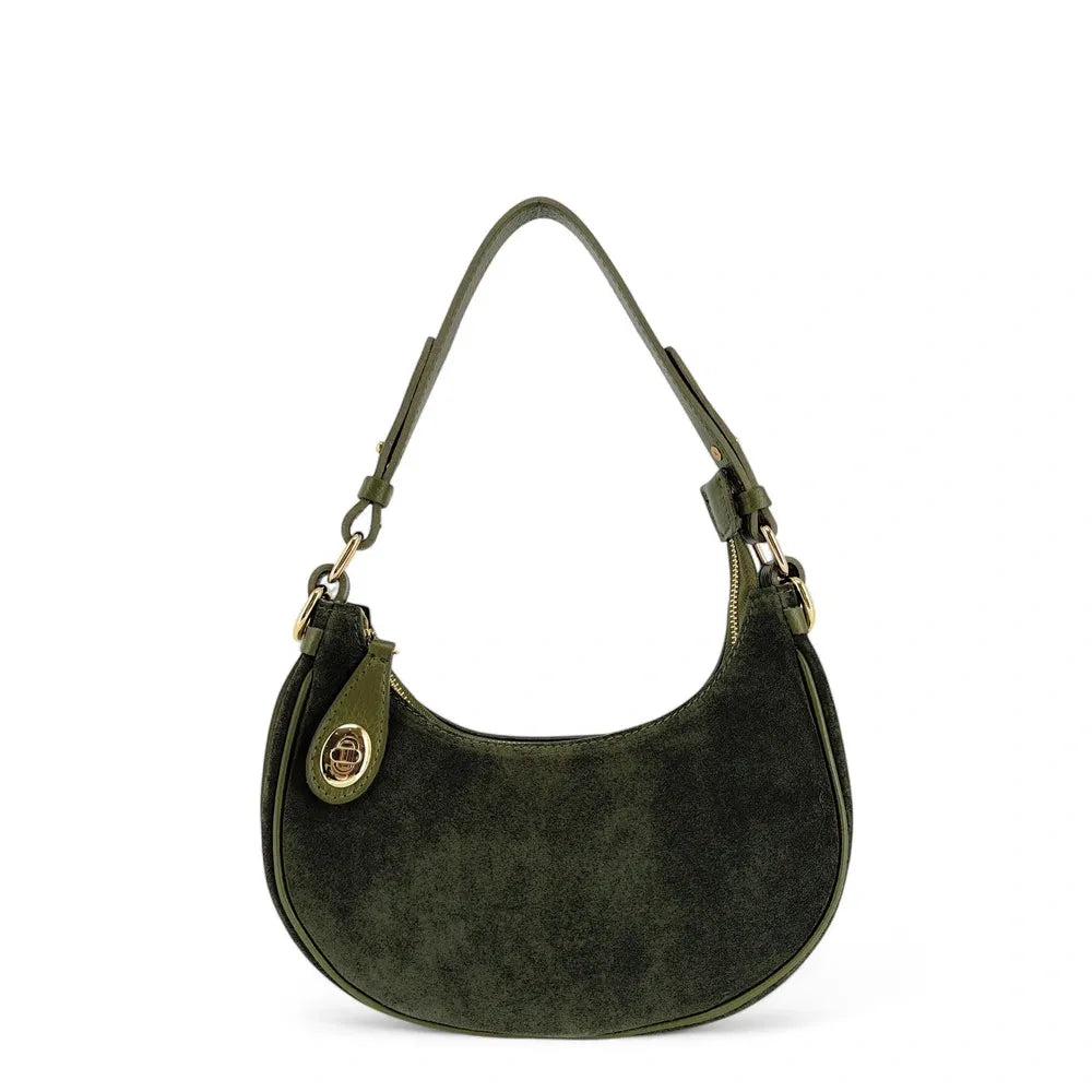 Sac à main demi-lune en croûte de cuir MUNE Kaki