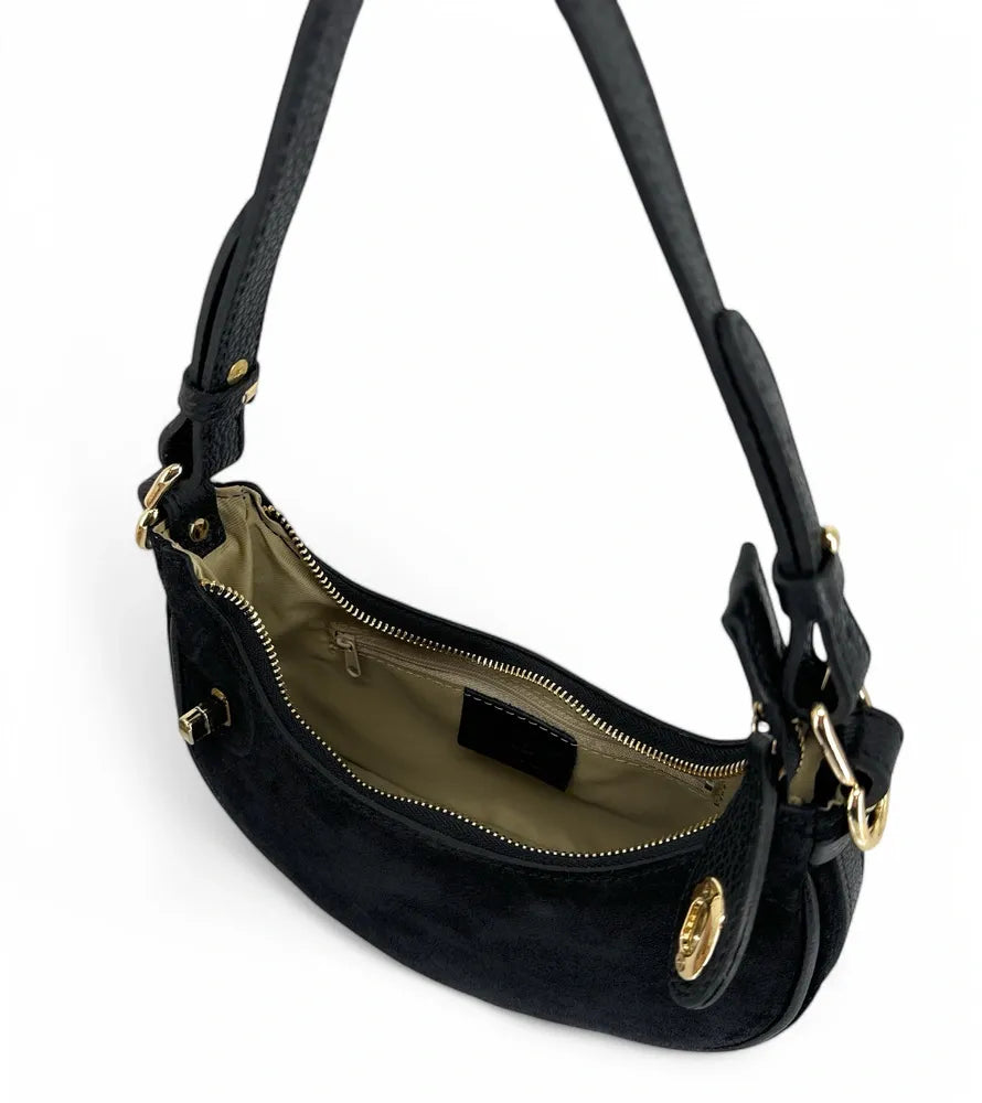 Sac à main demi-lune en croûte de cuir MUNE Noir