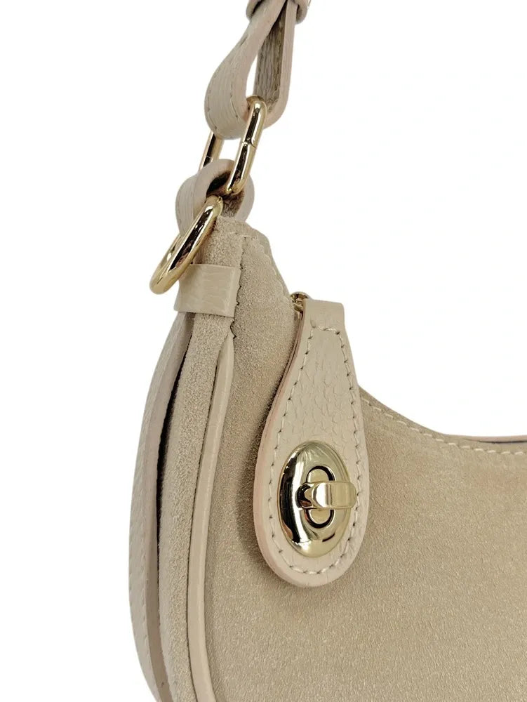 Sac à main demi-lune en croûte de cuir MUNE Taupe clair