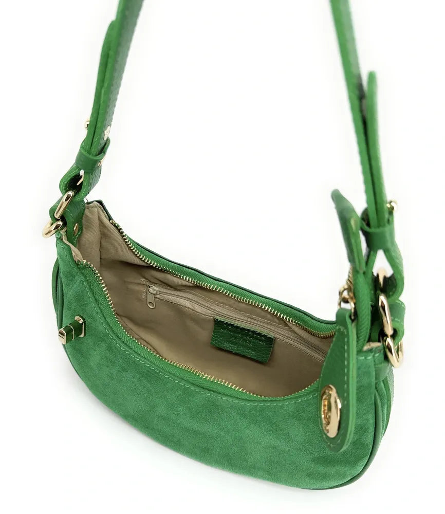Sac à main demi-lune en croûte de cuir MUNE Vert anglais