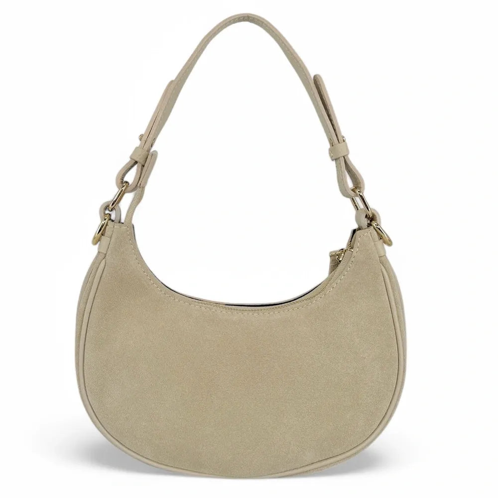 Sac à main demi-lune en croûte de cuir MUNE Taupe clair