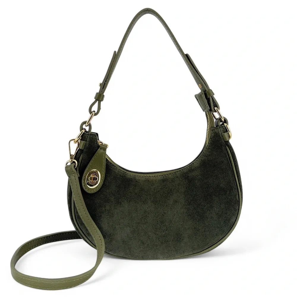 Sac à main demi-lune en croûte de cuir MUNE Kaki