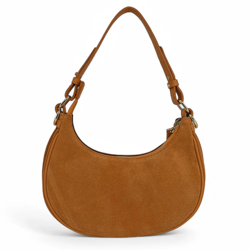 Sac à main demi-lune en croûte de cuir MUNE Camel clair