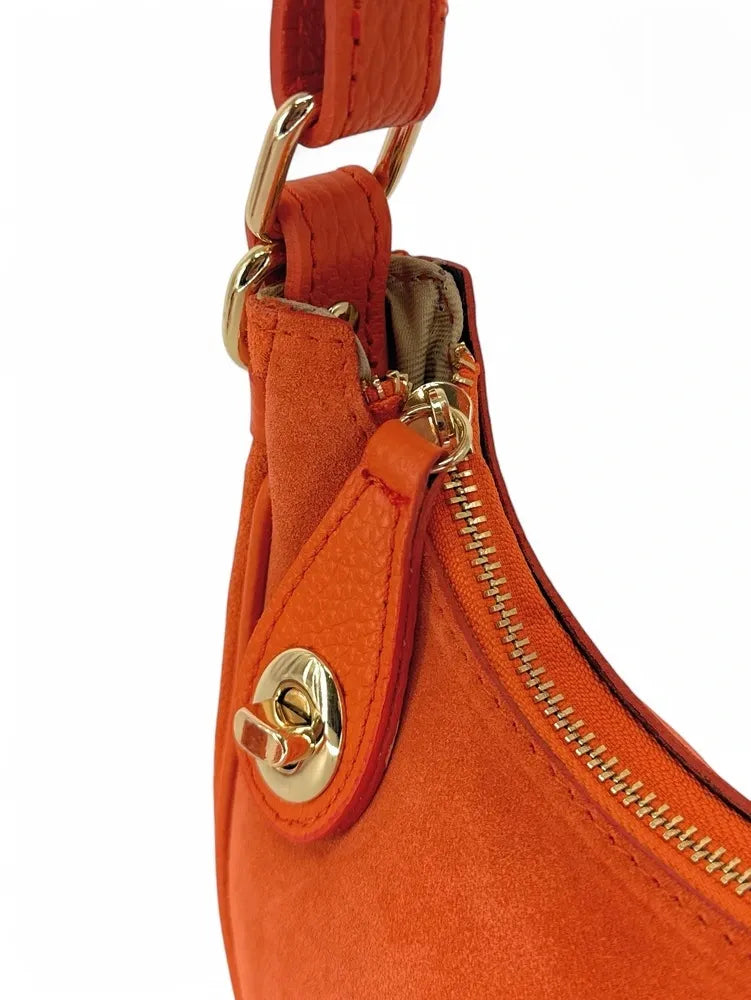 Sac à main demi-lune en croûte de cuir MUNE Orange