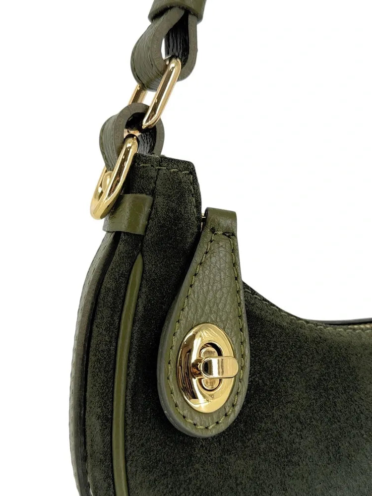 Sac à main demi-lune en croûte de cuir MUNE Kaki