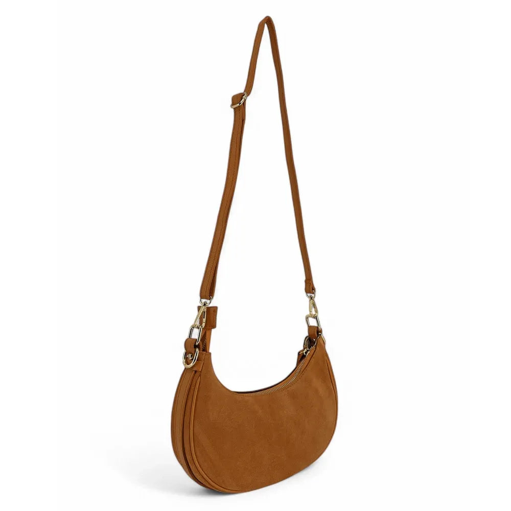 Sac à main demi-lune en croûte de cuir MUNE Camel clair