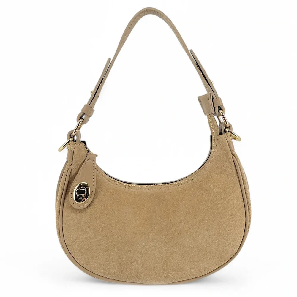 Sac à main demi-lune en croûte de cuir MUNE Taupe