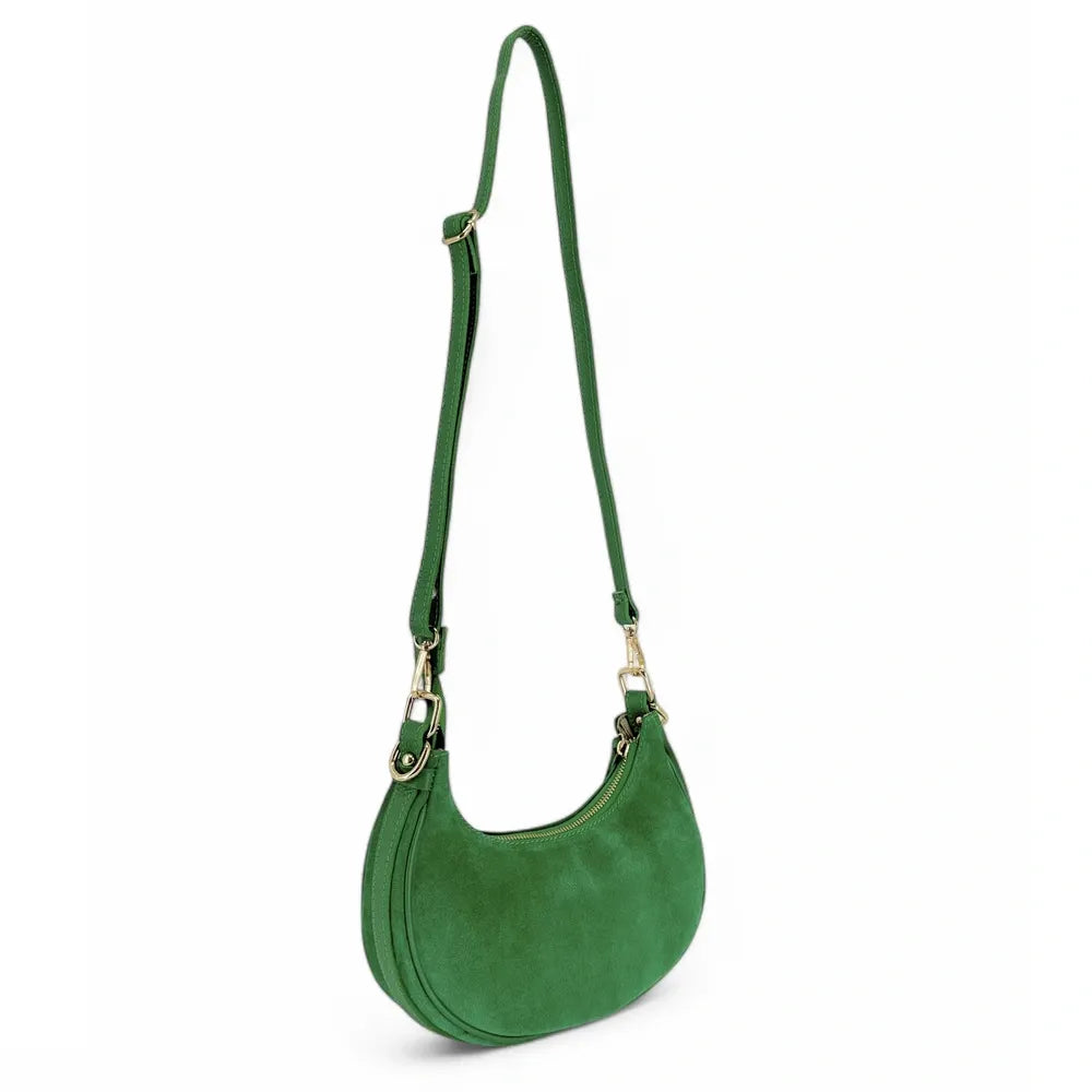 Sac à main demi-lune en croûte de cuir MUNE Vert anglais