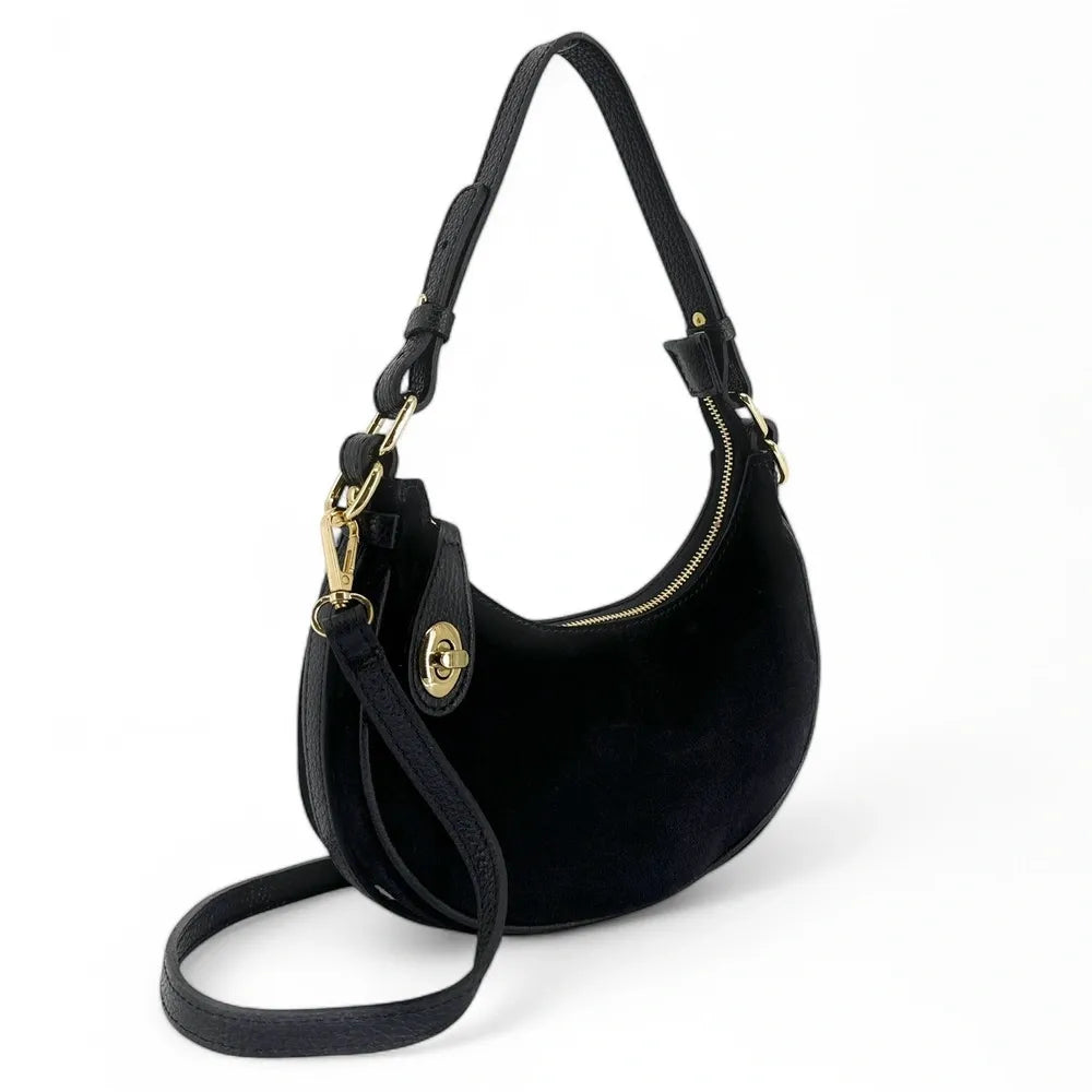 Sac à main demi-lune en croûte de cuir MUNE Noir