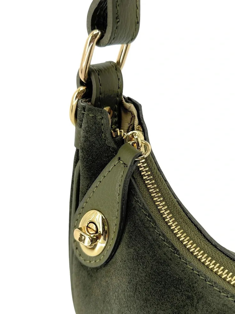 Sac à main demi-lune en croûte de cuir MUNE Kaki
