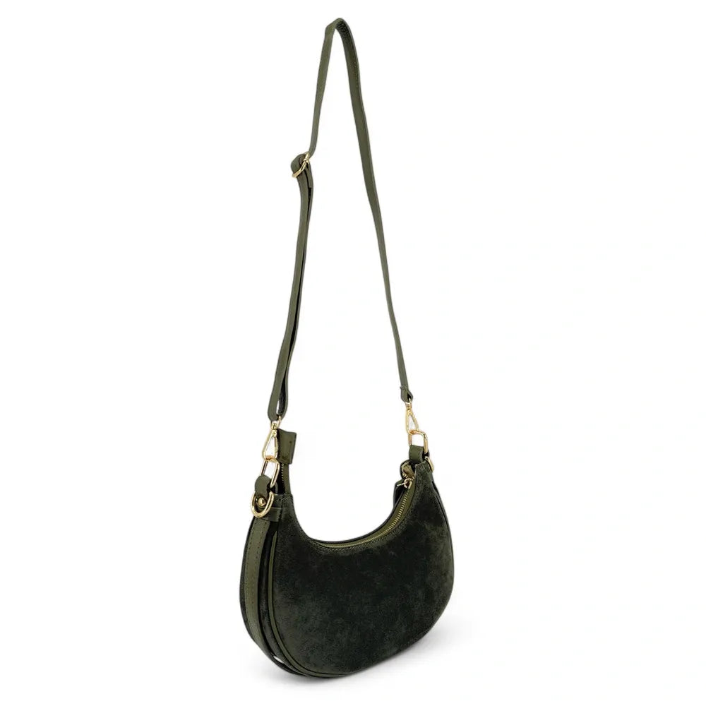 Sac à main demi-lune en croûte de cuir MUNE Kaki