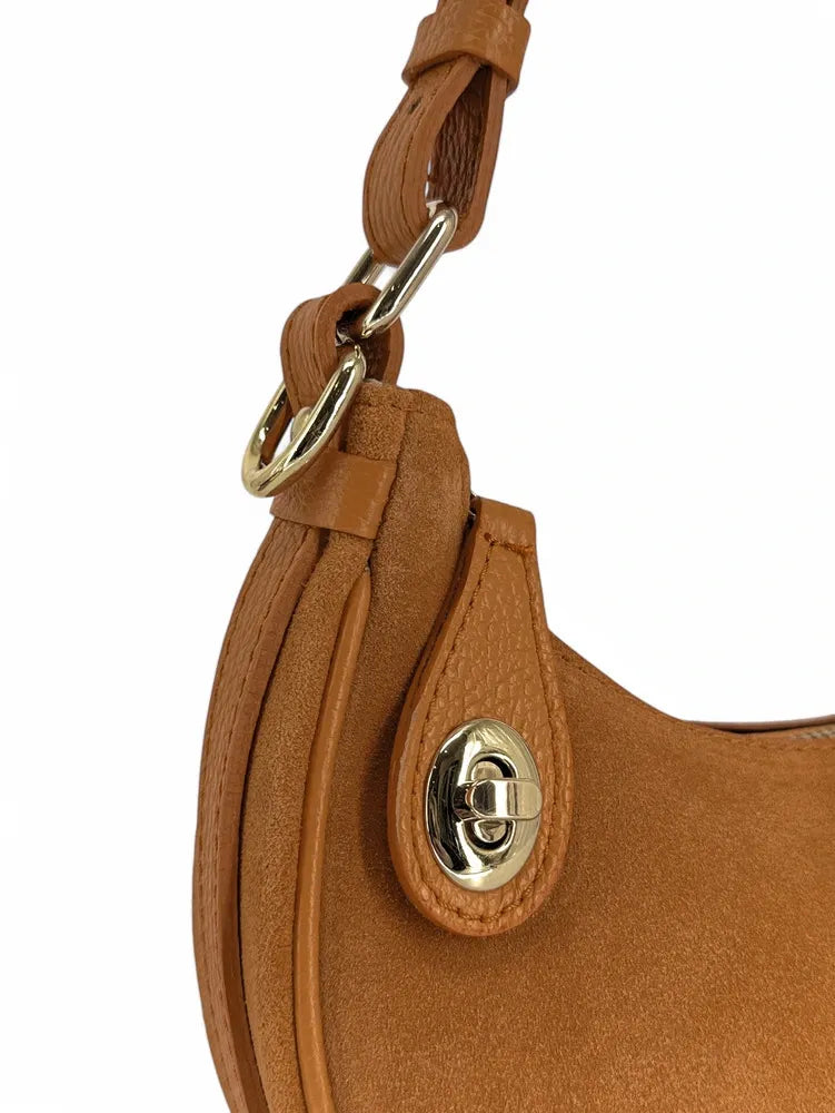 Sac à main demi-lune en croûte de cuir MUNE Camel clair