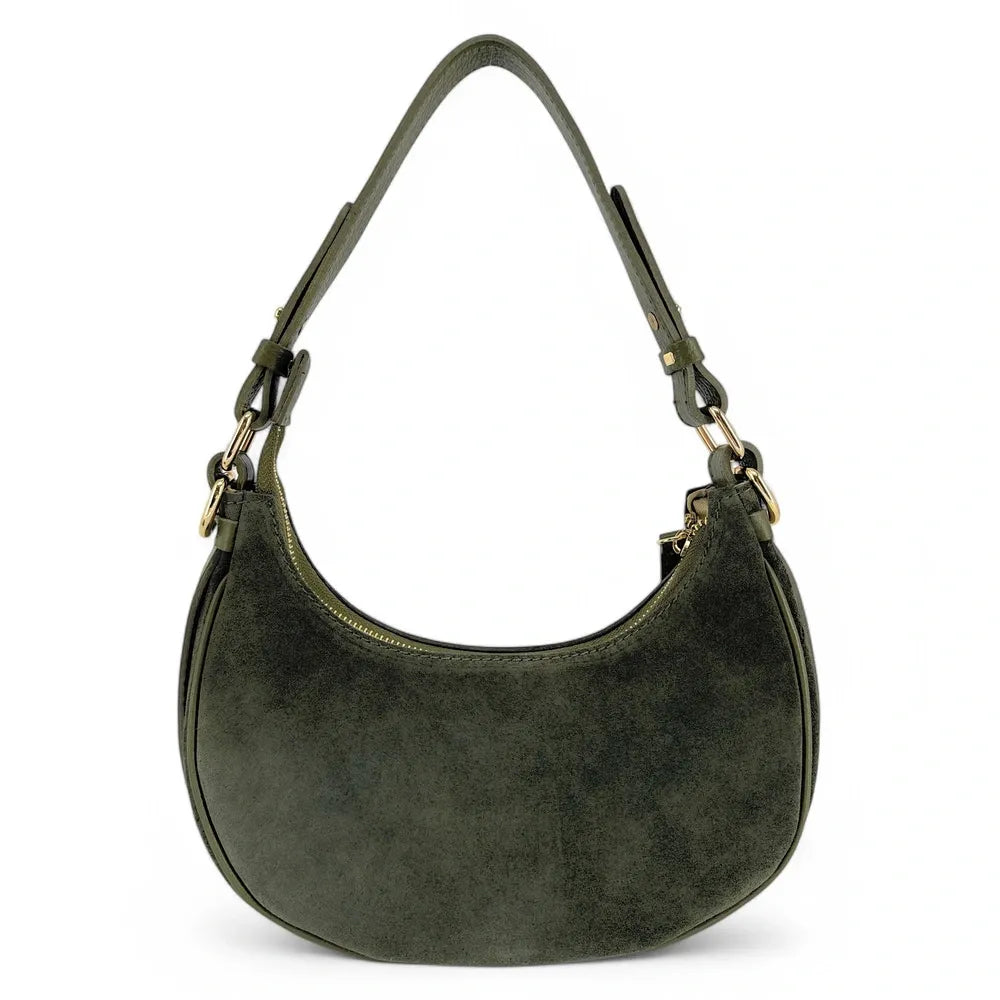 Sac à main demi-lune en croûte de cuir MUNE Kaki