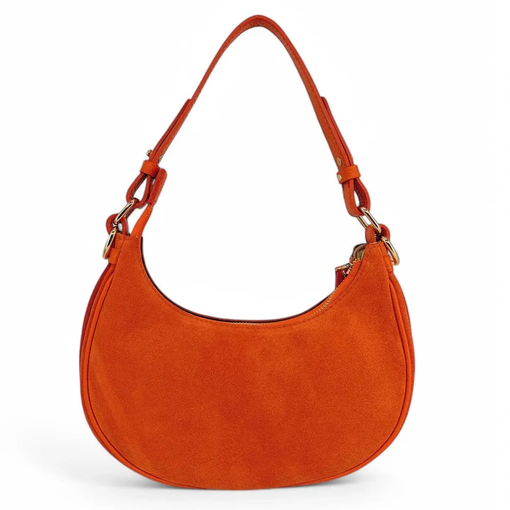 Sac à main demi-lune en croûte de cuir MUNE Orange