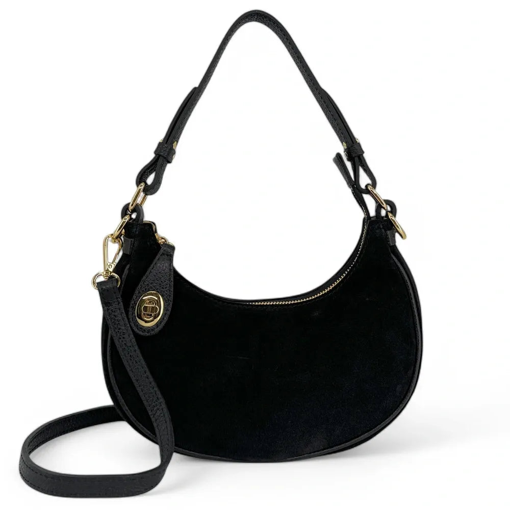 Sac à main demi-lune en croûte de cuir MUNE Noir
