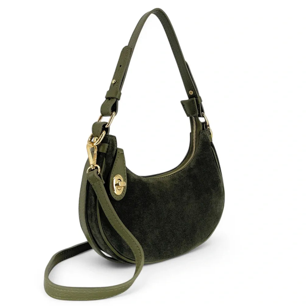 Sac à main demi-lune en croûte de cuir MUNE Kaki