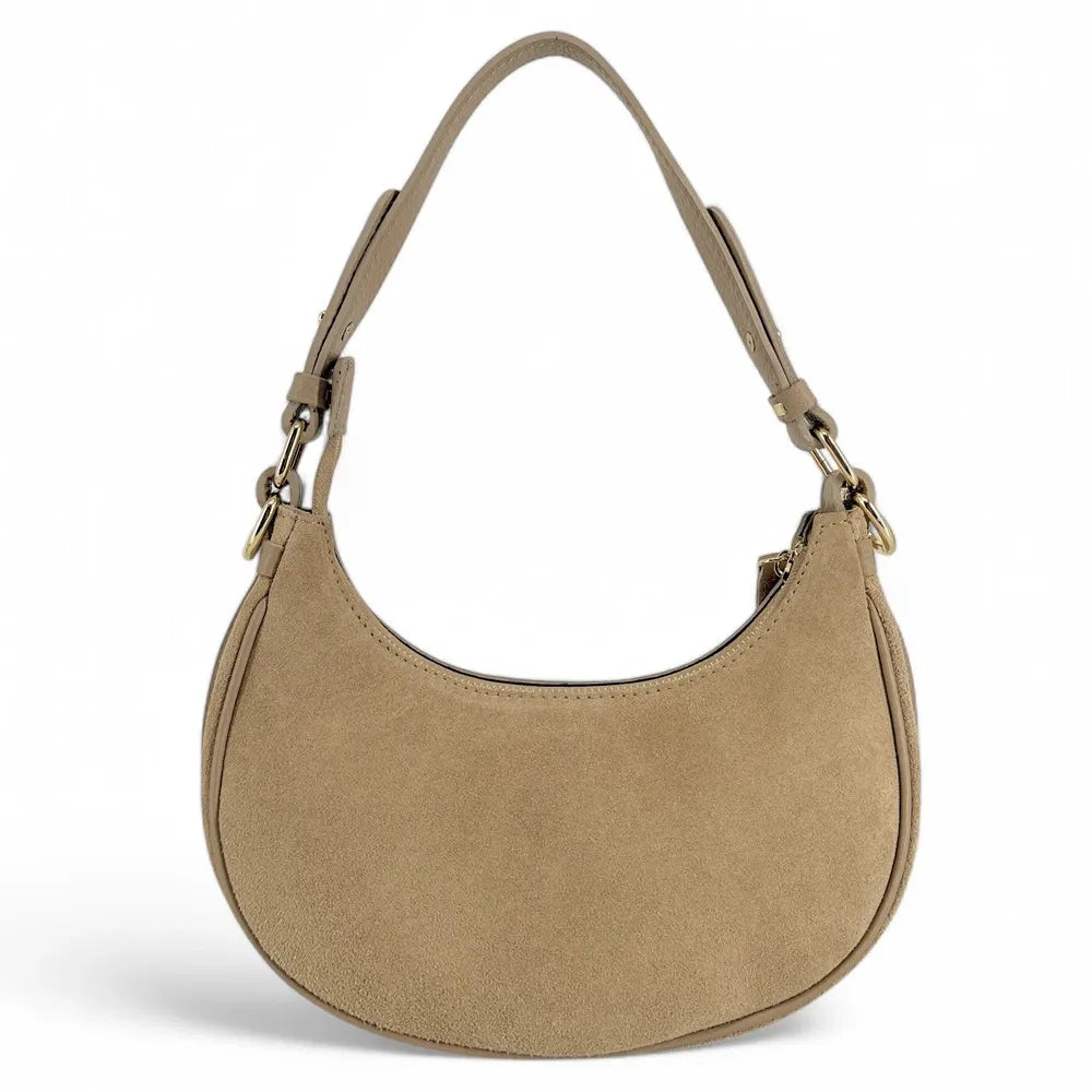 Sac à main demi-lune en croûte de cuir MUNE Taupe