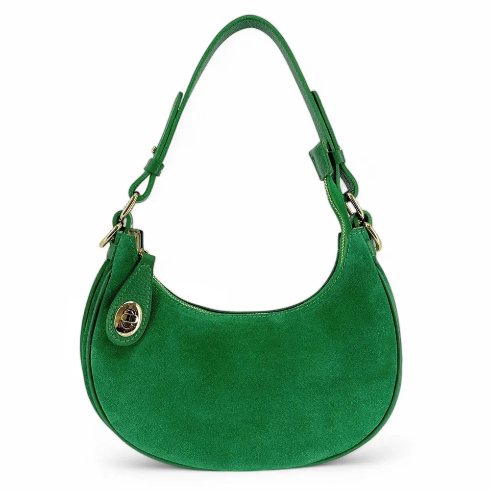 Sac à main demi-lune en croûte de cuir MUNE Vert anglais