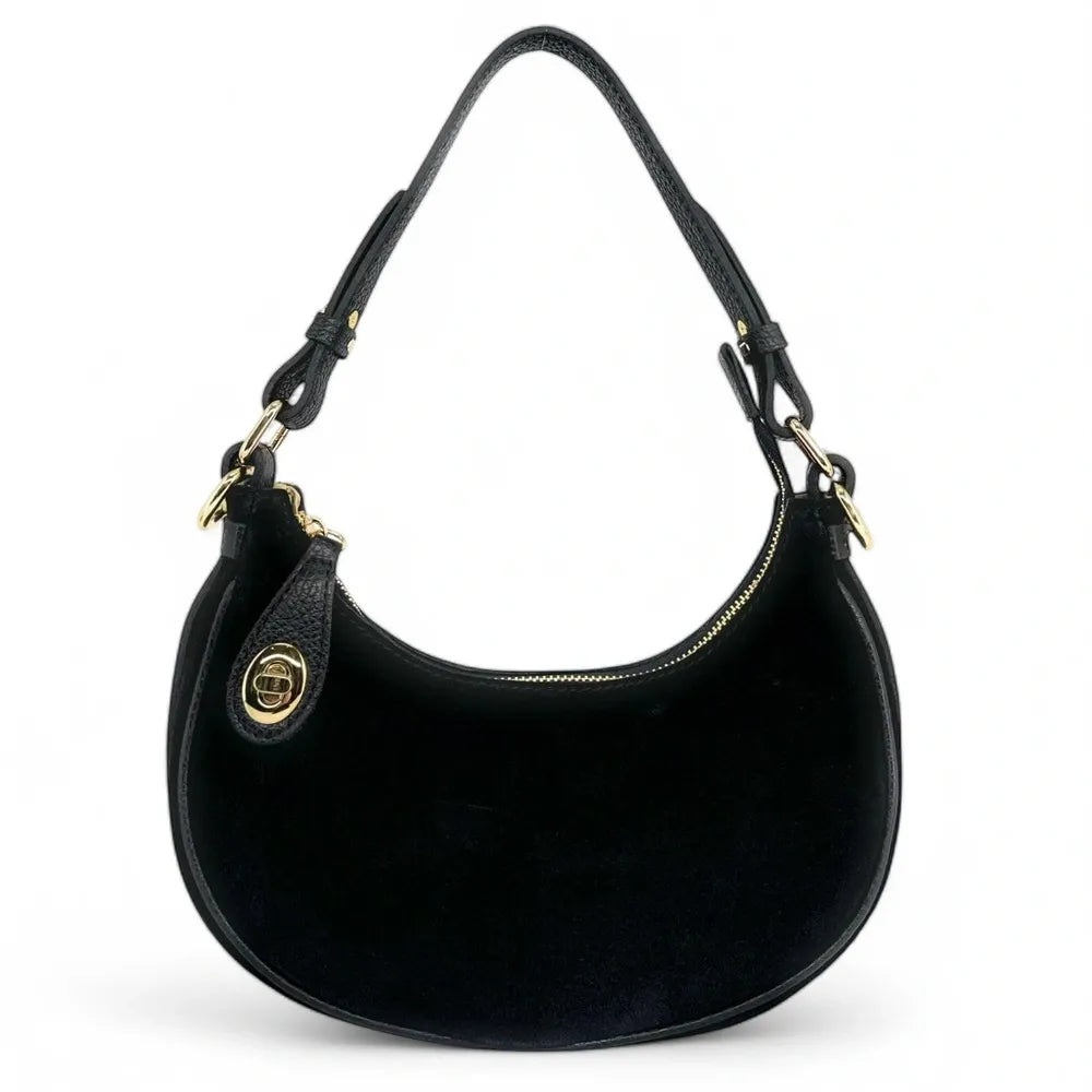Sac à main demi-lune en croûte de cuir MUNE Noir