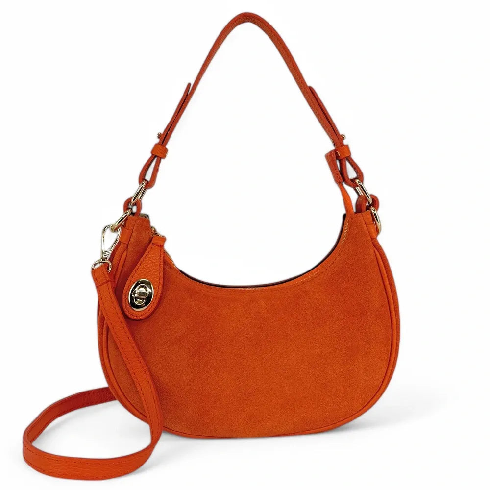 Sac à main demi-lune en croûte de cuir MUNE Orange