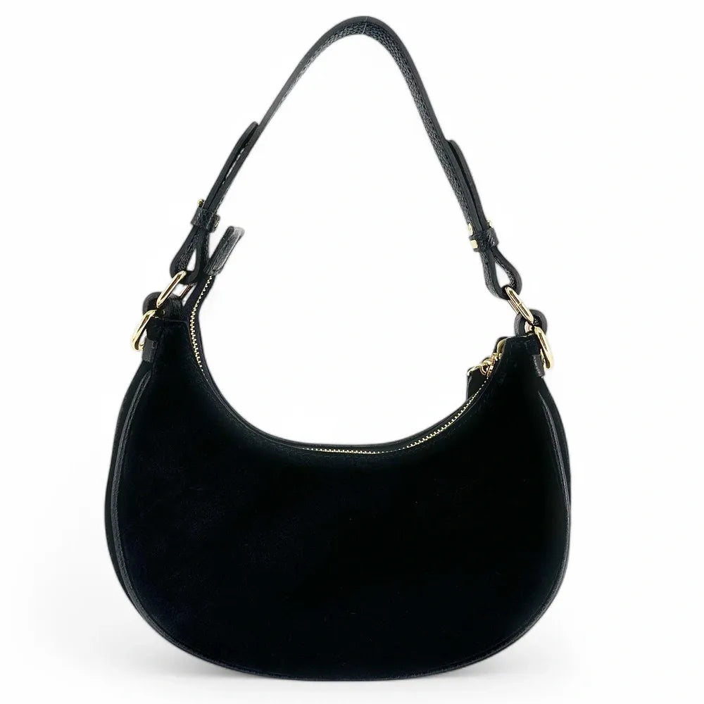 Sac à main demi-lune en croûte de cuir MUNE Noir