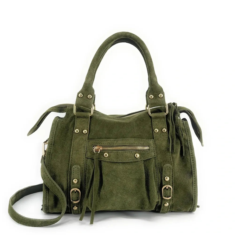 Sac à main en croûte de cuir STORM SUEDE GOLD Kaki