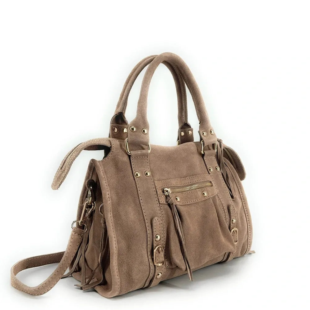 Sac à main en croûte de cuir STORM SUEDE GOLD Taupe