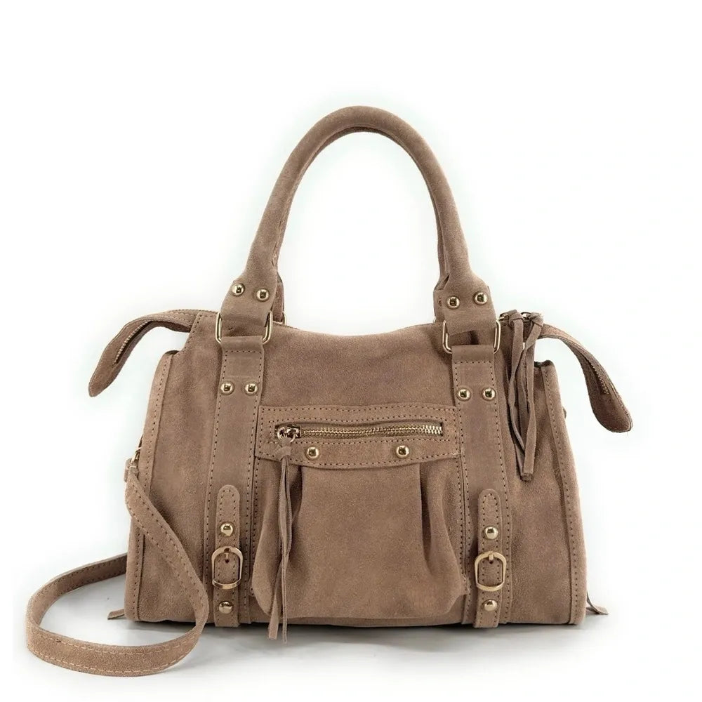 Sac à main en croûte de cuir STORM SUEDE GOLD Taupe