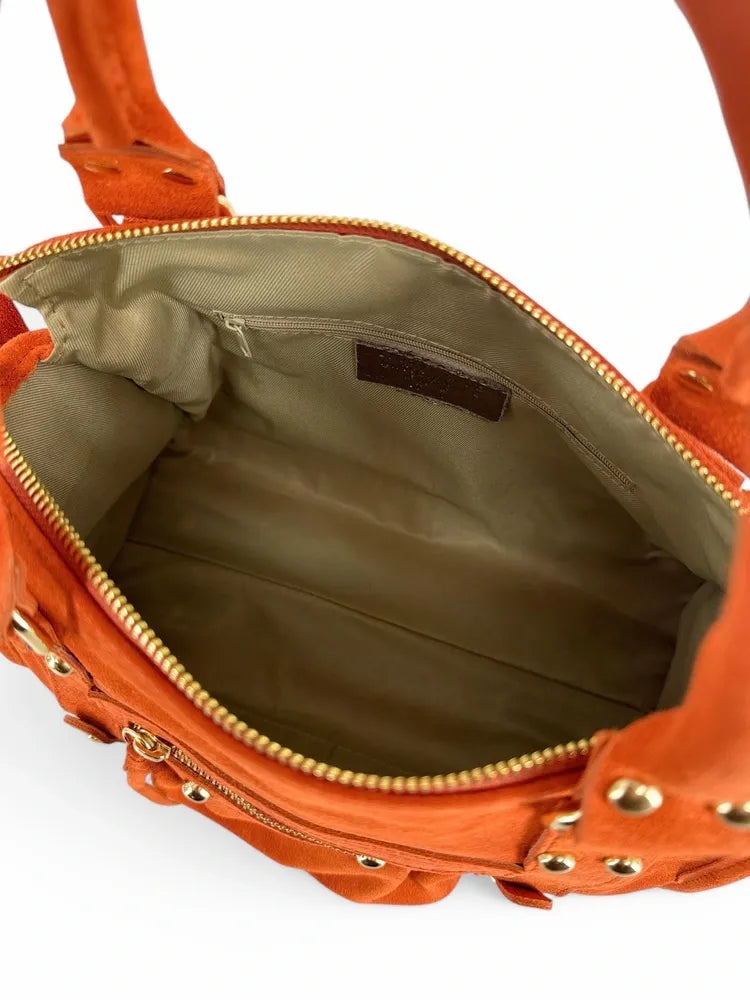 Sac à main en croûte de cuir STORM SUEDE GOLD Mandarine