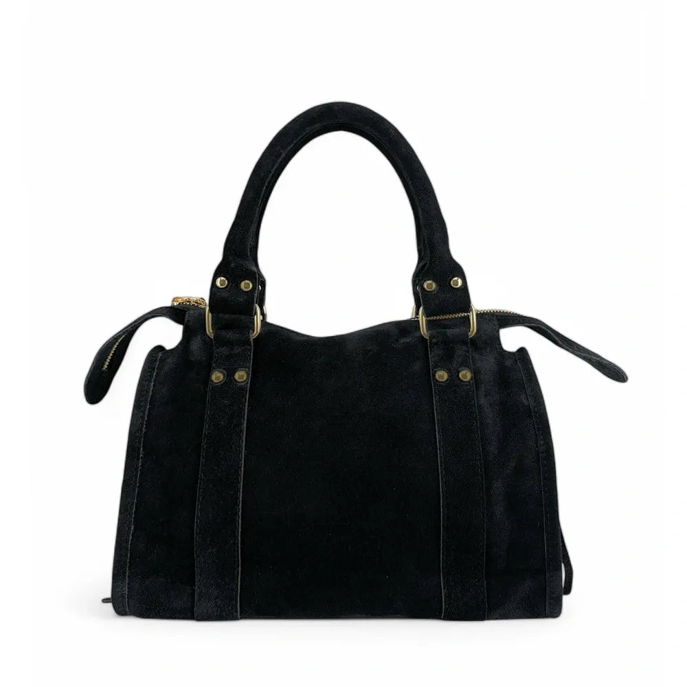 Sac à main en croûte de cuir STORM SUEDE GOLD Noir