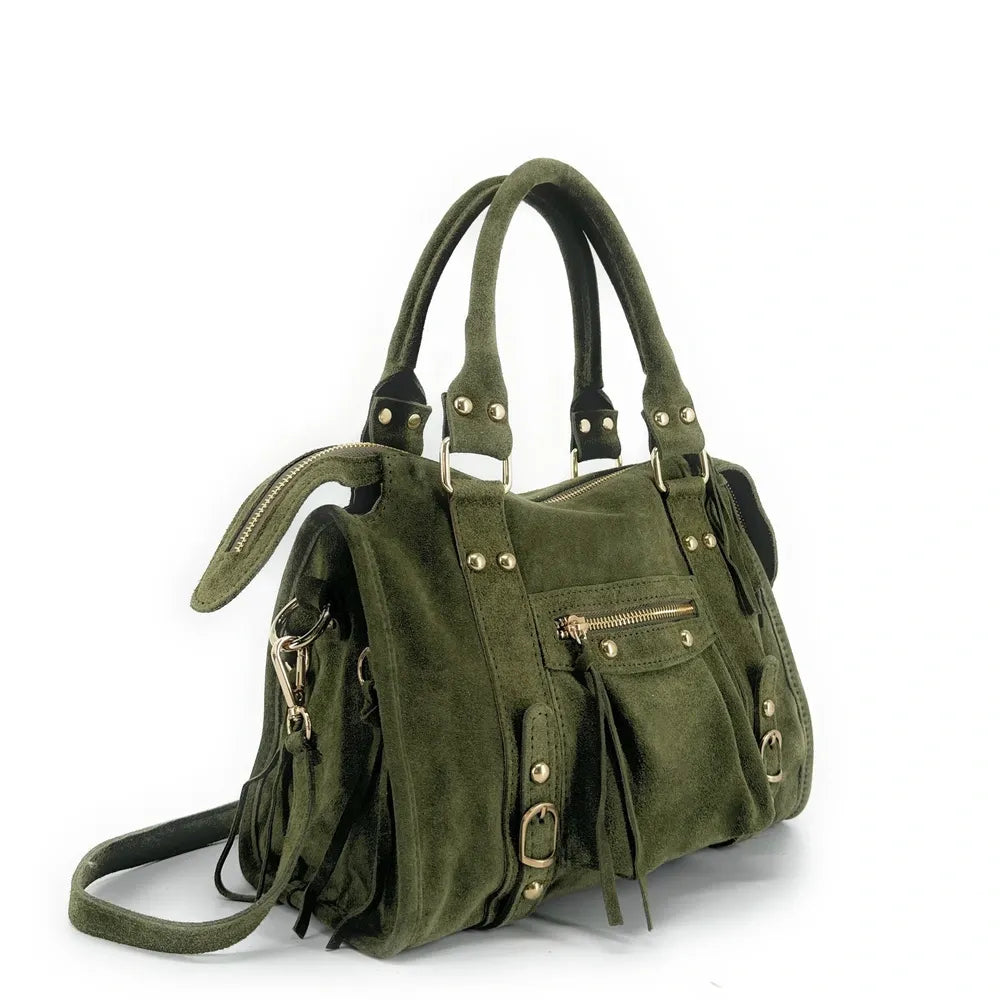 Sac à main en croûte de cuir STORM SUEDE GOLD Kaki