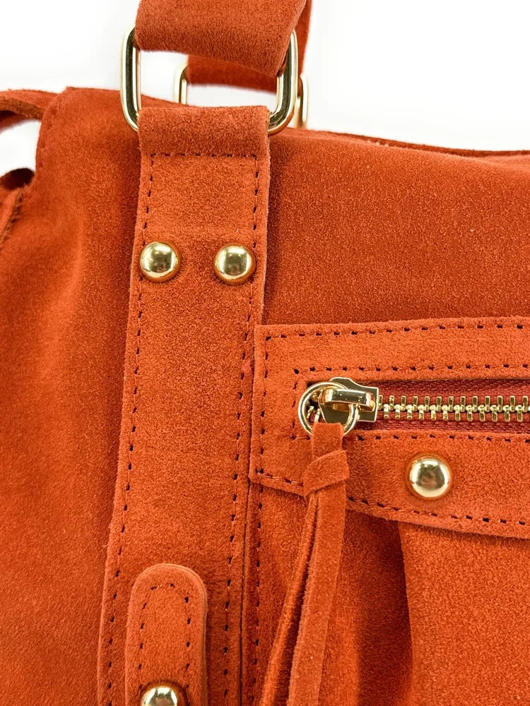 Sac à main en croûte de cuir STORM SUEDE GOLD Mandarine