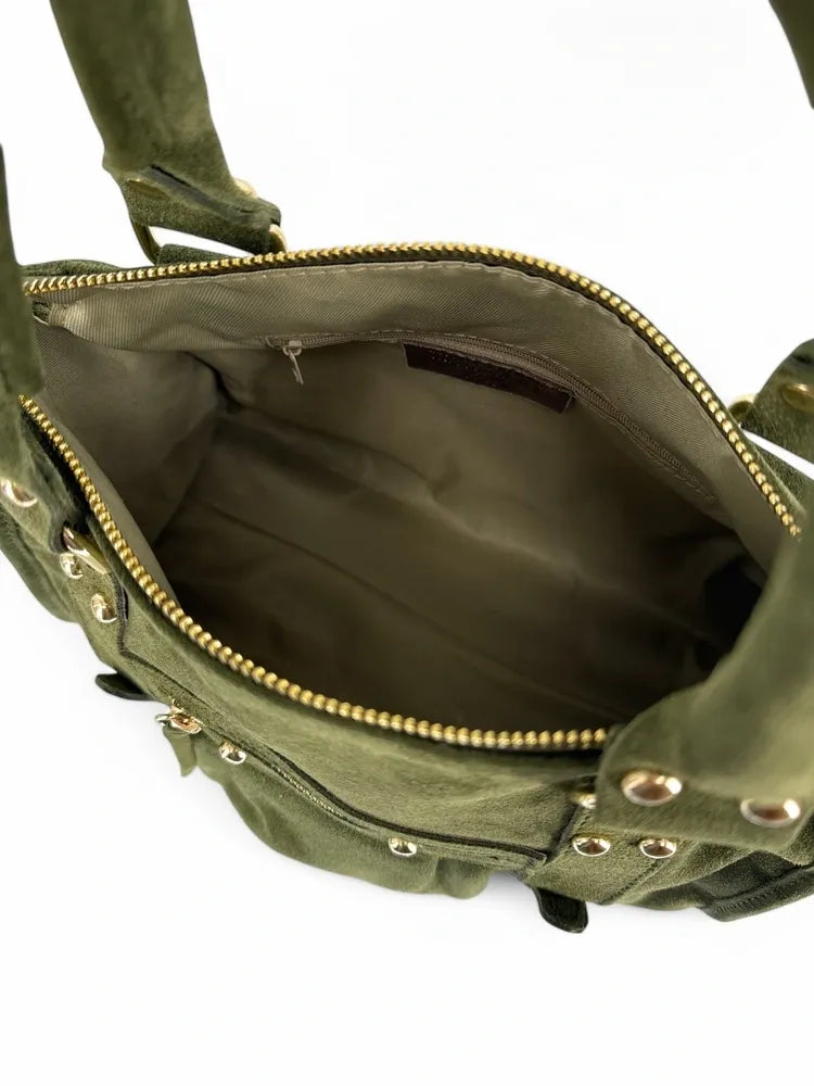 Sac à main en croûte de cuir STORM SUEDE GOLD Kaki
