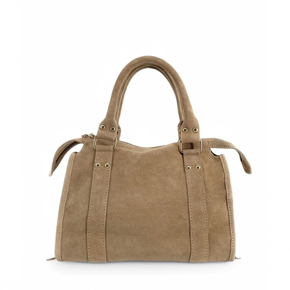 Sac à main en croûte de cuir STORM SUEDE GOLD Taupe clair
