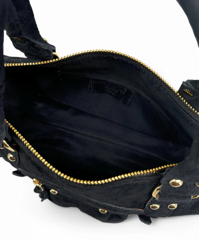 Sac à main en croûte de cuir STORM SUEDE GOLD Noir
