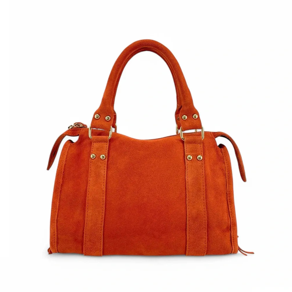 Sac à main en croûte de cuir STORM SUEDE GOLD Mandarine