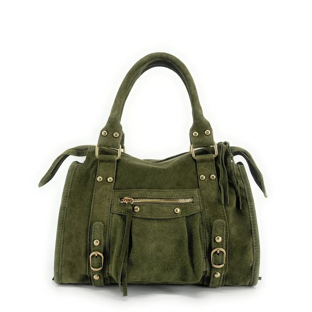 Sac à main en croûte de cuir STORM SUEDE GOLD Kaki