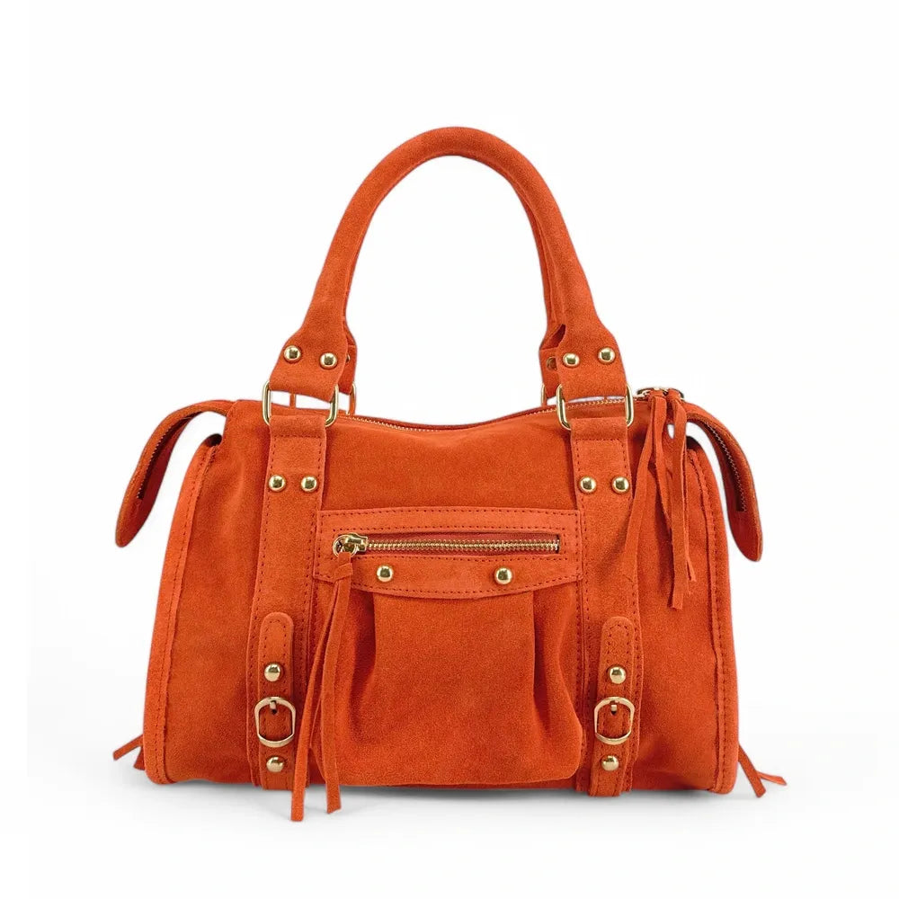 Sac à main en croûte de cuir STORM SUEDE GOLD Mandarine