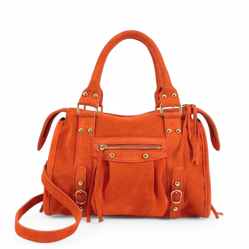 Sac à main en croûte de cuir STORM SUEDE GOLD Mandarine