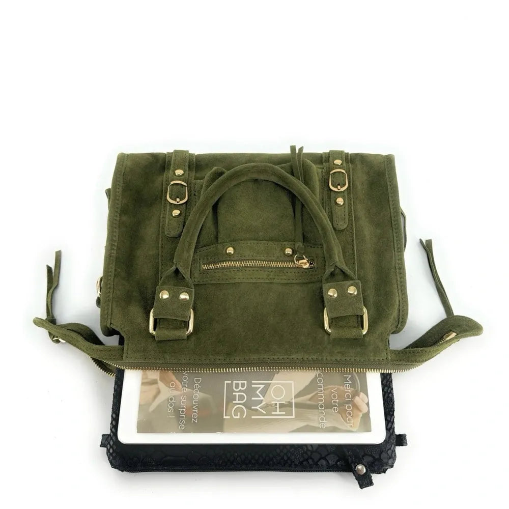 Sac à main en croûte de cuir STORM SUEDE GOLD Kaki