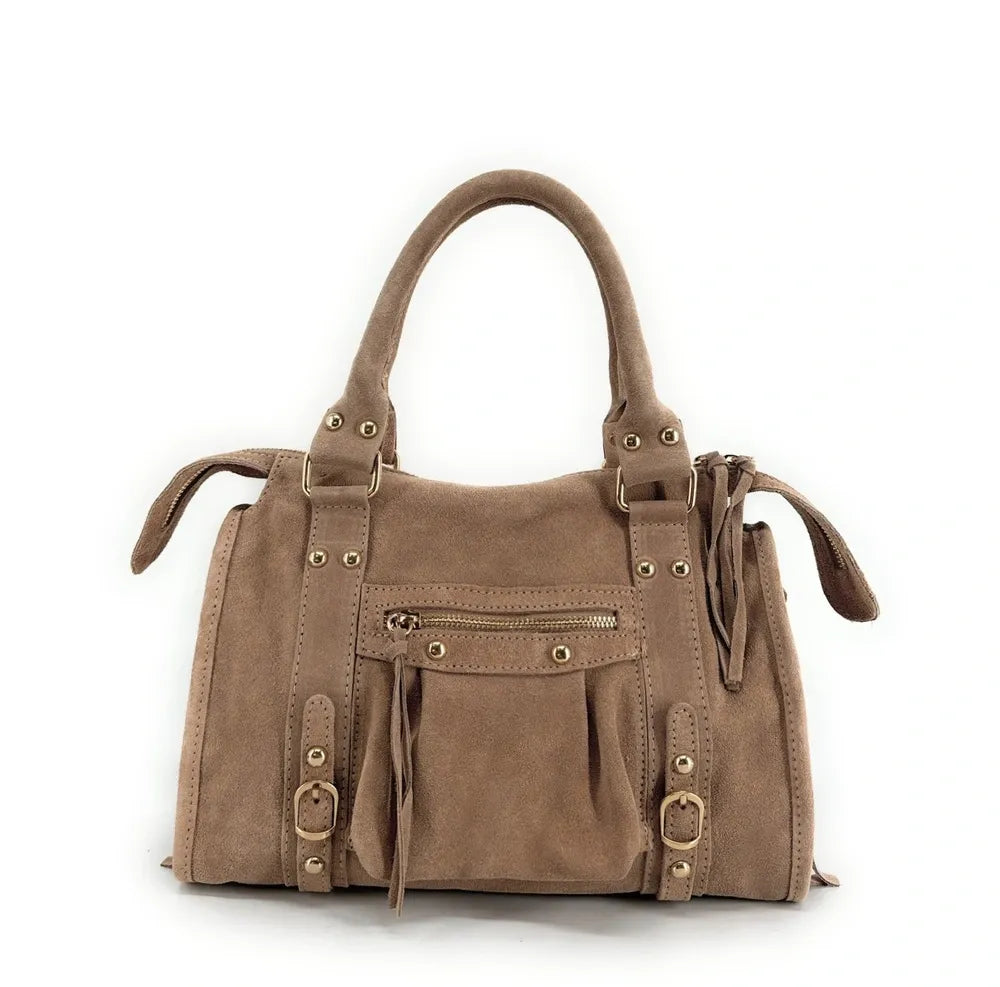 Sac à main en croûte de cuir STORM SUEDE GOLD Taupe