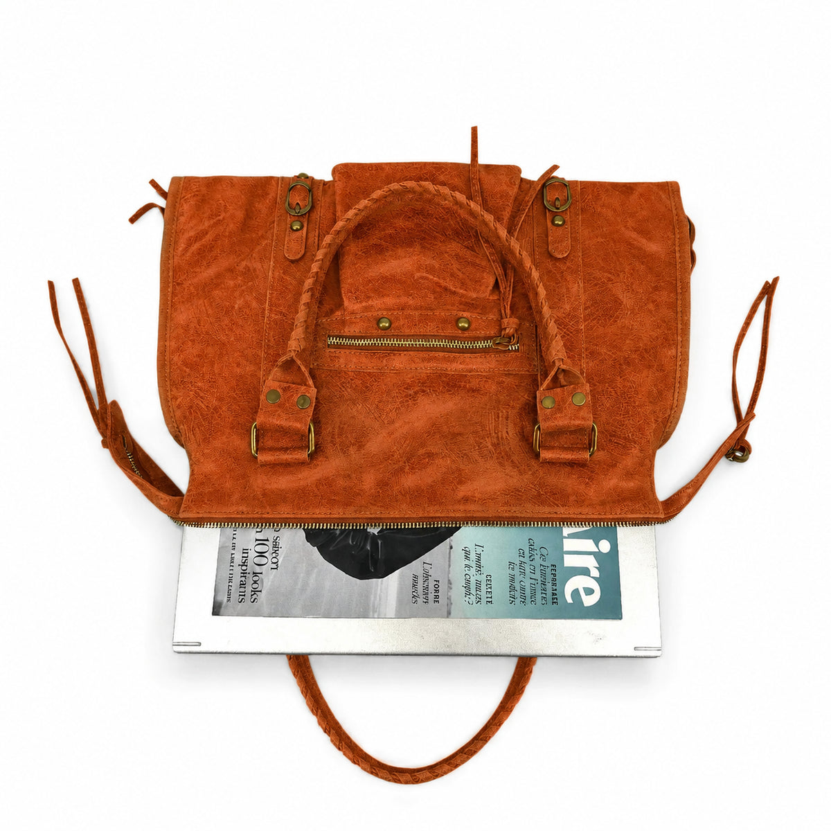 Handtasche aus gebürstetem Leder SANDSTORM Mandarine