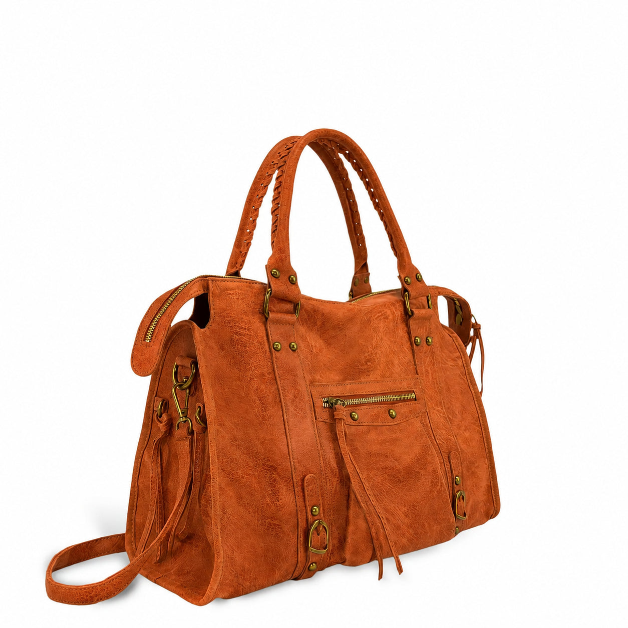 Sac à main en cuir brossé SANDSTORM Mandarine