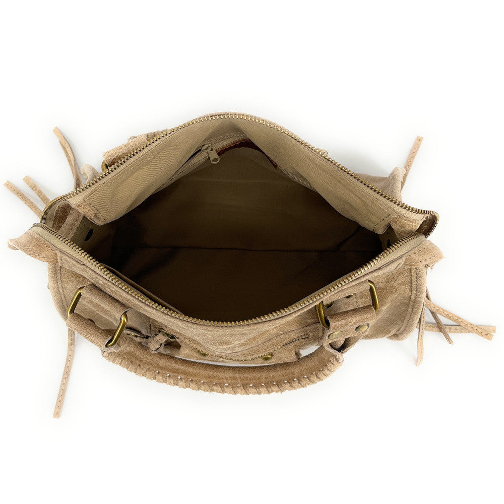 Sac à main en cuir brossé SANDSTORM (petit modèle) Taupe clair