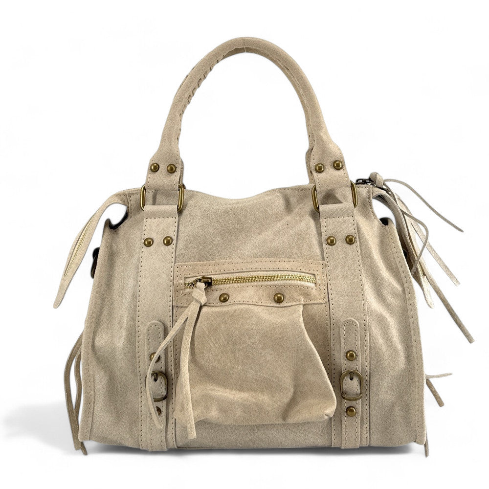 Sac à main en cuir brossé SANDSTORM (petit modèle) Beige crème