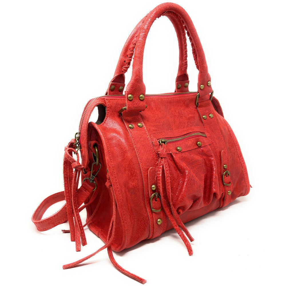 Sac à main en cuir brossé SANDSTORM (petit modèle) Rouge fraise