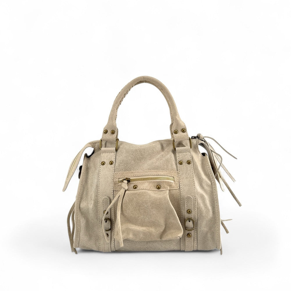 Sac à main en cuir brossé SANDSTORM (petit modèle) Beige crème